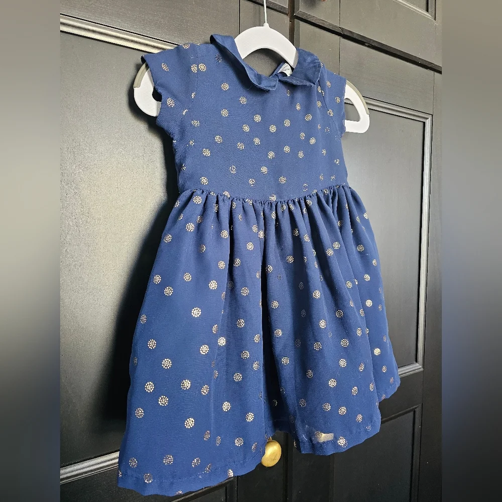 Cute Baby Party Dress- Navy With Silver Polka Dots- size 12 Month